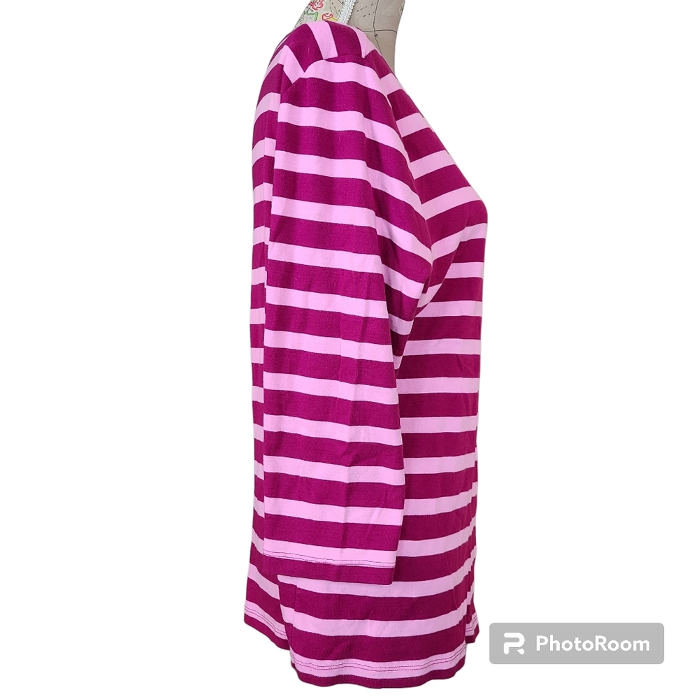 Talbots Size 2X Casual Pink Stripe Nautical Boatneck Cotton Blouse Coastal Chic - Picture 6 of 10